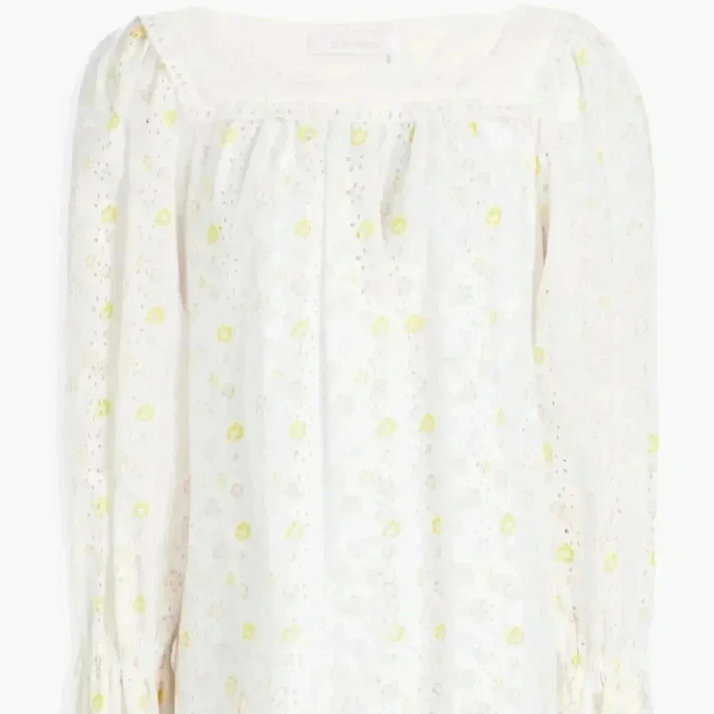 See By‎ Chloe Gathered Floral-Print Broderie anglaise cotton blouse